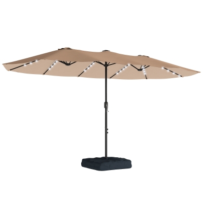 Outsunny Double-Sided Patio Umbrella Solar Lights Khaki