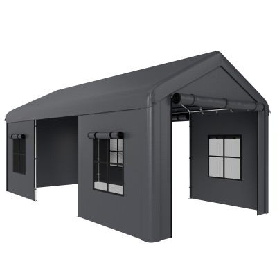 Outsunny Heavy-Duty Carport Tent Galvanised Frame Dark Grey