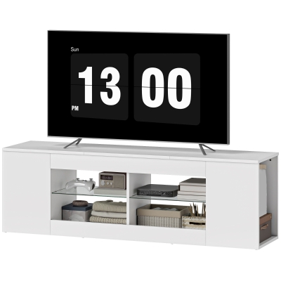 HOMCOM Support TV 140cm Blanc avec 6 Compartiments et Verre