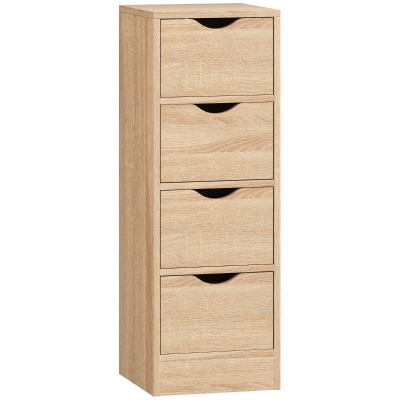 HOMCOM Mueble de Baño Ahorrador de Espacio con 4 Cajones y Tiradores Tallados Estilo Nórdico, 29x29x83 cm, Madera Natural