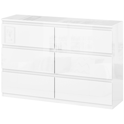 HOMCOM Commode Moderne 6 Tiroirs Blanc Brillant 112x34x75 cm