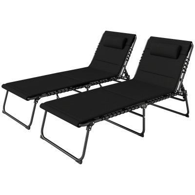 Outsunny 2 Chaises Longues Pliantes Jardin Dossier Réglable Noir