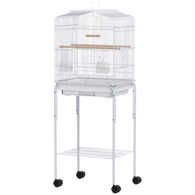 PawHut Cage Oiseaux Blanc 124cm avec Roulettes et Accessoires