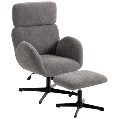 HOMCOM Fauteuil Pivotant Réglable avec Repose-Pieds Gris