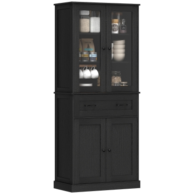HOMCOM Armoire Cuisine Noir 76x40x182,5cm Acrylique et Tiroirs