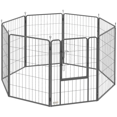 PawHut Recinto per cani 8 pannelli con porta per interno ed esterno, h100 cm, Nero