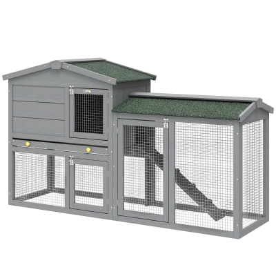 PawHut Clapier 2 Niveaux Bois Extérieur Gris 150x45x85 cm