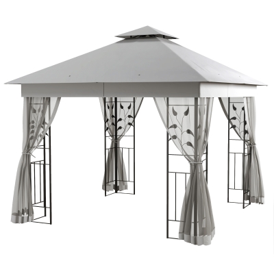 Outsunny Pavillon 3x3m Double Toit Moustiquaire Gris Clair