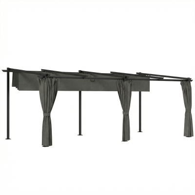 Outsunny Pergola retrátil com cortinas laterais, tenda de jardim em metal com proteção solar UPF30+, cinza escuro