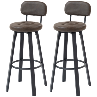 HOMCOM Lot 2 Tabourets Hauts Pivotants PU Dossier Métal Marron