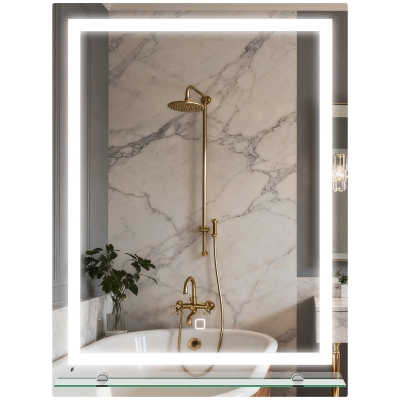 kleankin Miroir Salle de Bain 60x80cm LED Mémoire Étagère Verre