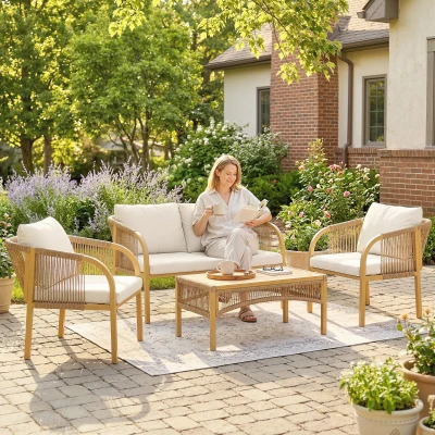 Outsunny Salotto da giardino esterno 120 x 72 x 73 cm kaki