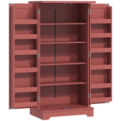 HOMCOM Küchenbuffet Küchenschrank 5 niveaux mit Türen und verstellbaren Regalen 60l x 40P x 120H cm Holzmaserung rot
