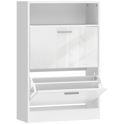 HOMCOM Schuhschrank 8 Paar, Schuhschrank, 2 Klapptüren, verstellbare Ablagen und Fach, weiß