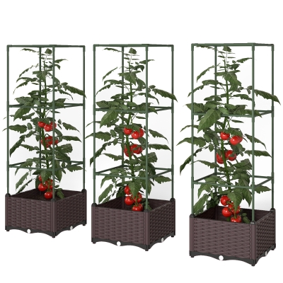 Outsunny Bac Surélevé 3 Pièces avec Treillis et Évacuation