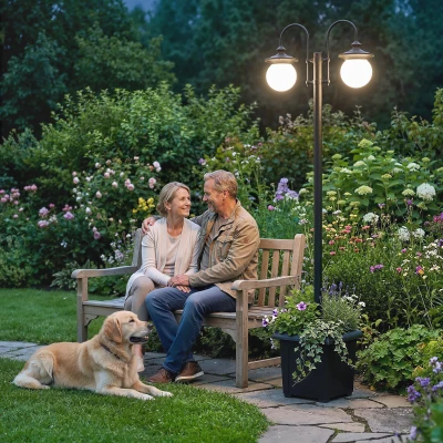 Outsunny Solar-Gartenlaterne mit Pflanzkübel, 2 Leuchten, wasserdicht IP44, automatisches An/Aus, höhenverstellbar