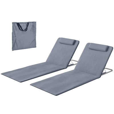 Outsunny Ensemble 2 Matelas Inclinables avec Sac 134x48x33-43 cm Gris