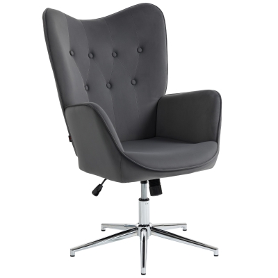 HOMCOM Fauteuil Pivotant Velours Gris Foncé Réglable avec Bascule
