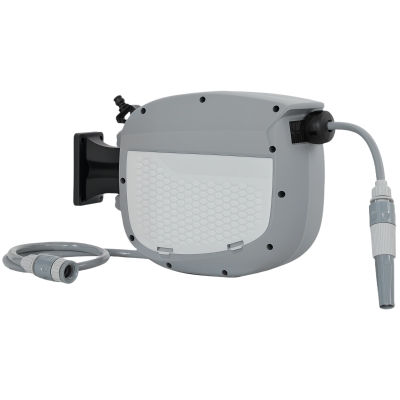 Outsunny Einziehbarer Schlauchaufroller 10+1 m mit 2‑facher Düse Automatische Arretierung und kontrollierter Rückzug Halter Grau