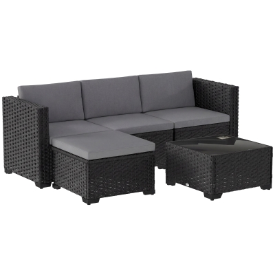 Outsunny 5-teiliges modulares Rattan-Garten-Set mit Kissen, graues Ecksofa