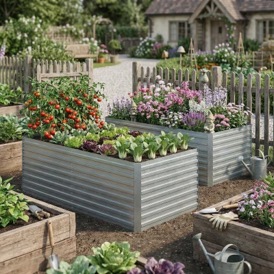 Outsunny Set van 2 Gegalvaniseerde Verhoogde Plantenbakken, 180 x 90 x 60 cm, Metalen Plantenbakken met Veilige Rand, Zilver