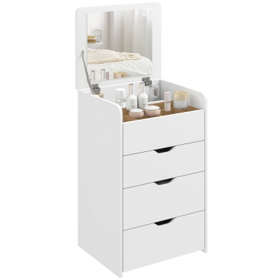 HOMCOM Table Maquillage 3-en-1 avec Miroir, Tiroirs, Tabouret Blanc