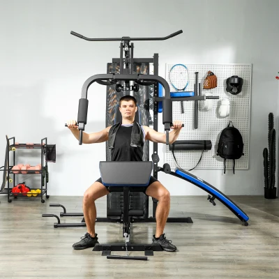 SPORTNOW Kraftstation mit 65-kg-Gewichtsstapel, Heim-Fitnessgerät mit Bauchbank, Noir et Bleu