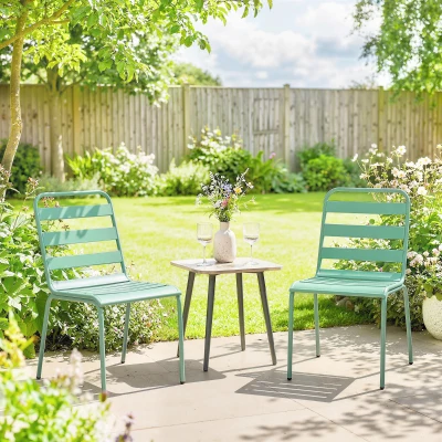 Outsunny Set de 2 Scaune de Grădină Empilabile din Metal pentru Terasă, Balcon, Grădină, Verde