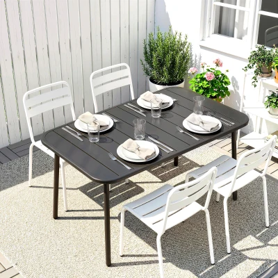 Outsunny Mesa de Comedor de Jardín Rectangular 120x70x72 cm de Acero con Tablero con Listones para 4 Personas Gris