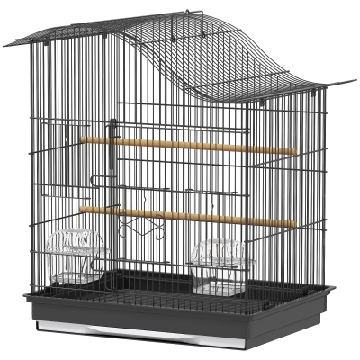 PawHut Cage Oiseaux Métal 4 Portes 47.5x36x54.5 cm Noir