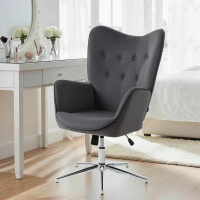 HOMCOM Fauteuil Pivotant Velours Gris Foncé Réglable avec Bascule