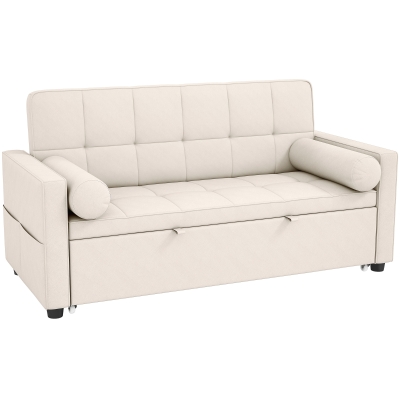 HOMCOM 2‑Sitzer Schlafsofa 3‑in‑1 Schlafcouch mit ausziehbarem Doppelbett verstellbare Rückenlehne 2 Kissen 80,5x137,5x84cm beige