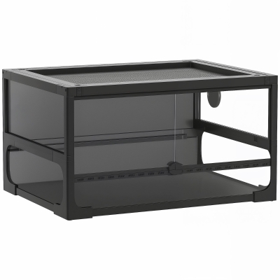 PawHut Terrarium Relevé et Pliable avec Couvercle et Parois en Verre Trempé et Plastique, 60x45x32 cm, Noir