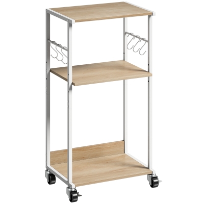 HOMCOM Suporte para Impressora de 3 Níveis com Rodas, Móvel com Ganchos e Estrutura Metálica 43x30x82 cm Madeira