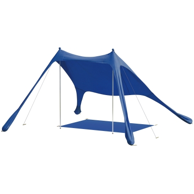 Outsunny Faltbares Strandzelt mit Matte UPF50+ Aluminiumstangen Schaufel Heringe und Tragetasche Blau