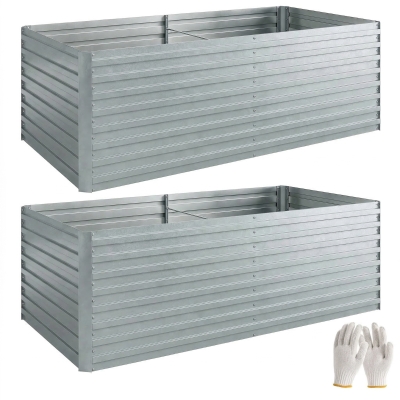 Outsunny Set van 2 Gegalvaniseerde Verhoogde Plantenbakken, 180 x 90 x 60 cm, Metalen Plantenbakken met Veilige Rand, Zilver