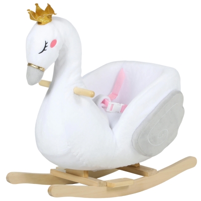 AIYAPLAY Cygne à Bascule Bois Rembourré Blanc 65x40x68 cm