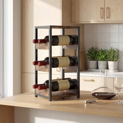 HOMCOM Suporte para 6 garrafas, casier para vinhos com prateleiras onduladas, 22 x 24 x 49,2 cm, marrom rústico