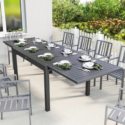 Outsunny Ausziehbarer Gartentisch für 6 bis 10 Personen, Außen-Aluminiumtisch mit Lattenplatte, verstellbare Gleiter, Dunkelgrau