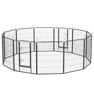 PawHut Parc pour chiots 12 pièces enclos pliable avec 2 portes 12 panneaux en acier 80x100 cm chacun Gris