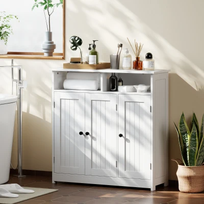 HOMCOM Armoire Salle de Bain Blanche 3 Portes Étroite 85x30x85cm