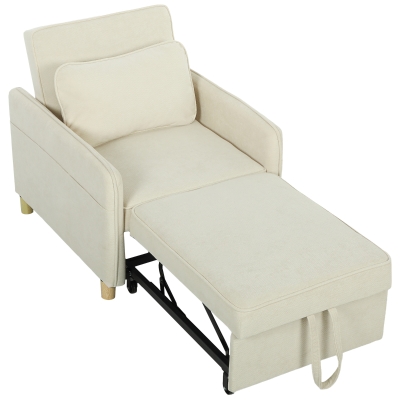 HOMCOM Fauteuil-Lit Convertible 3 en 1 Large Assise Beige