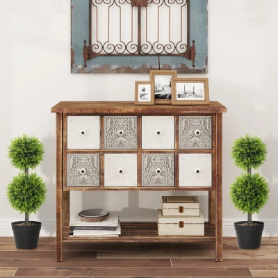 HOMCOM Set mit 2 dekorativen künstlichen Pflanzen, 60 cm Buchsbaumkugeln im Topf, Kunststoff, grün