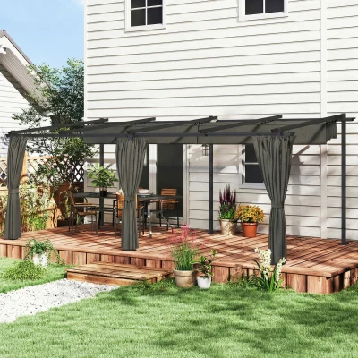 Outsunny Pergola retrátil com cortinas laterais, tenda de jardim em metal com proteção solar UPF30+, cinza escuro