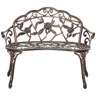 Outsunny Banc de Jardin 2 Places Métal Rétro Motif Floral Bronze