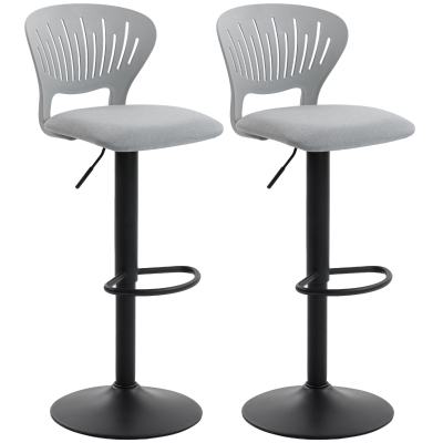 HOMCOM Lot de 2 tabourets de bar pivotants à 360°, réglables en hauteur 84-105 cm, dossier ajouré, repose-pieds, gris