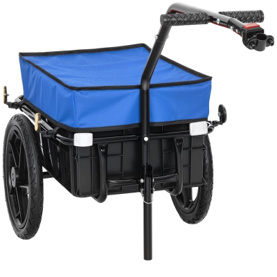 HOMCOM Remorque Vélo 40kg Acier Bleu Toile Oxford Réflecteurs