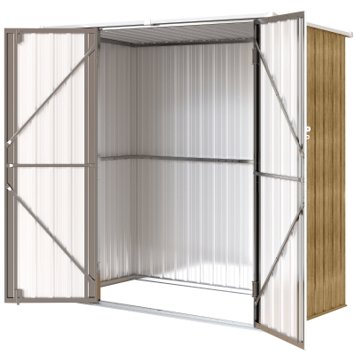 Outsunny Abri Métallique 1,37m² Marron Toit Incliné Portes Loquet