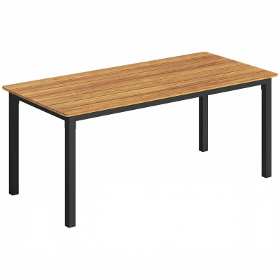 Outsunny Mesa de jardim 180 x 86 cm para 6-8 pessoas Mesa de madeira com tampo em ripas Estrutura em aço teca