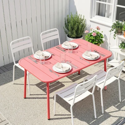 Outsunny Table Extérieure 120x70cm 4 Pers Lattes Rouge